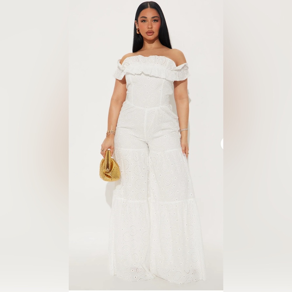 Fashion Nova Sweet AS CAN BE EYELET White Jumpsuit